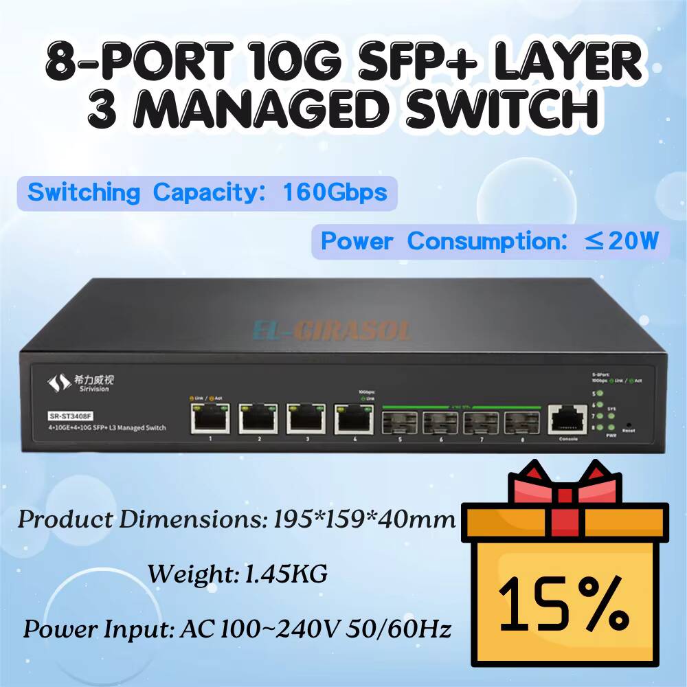 Sfp+ 10G Managed Switch 8 Port - Sirivision Commutateur Fibre Optique Géré L3