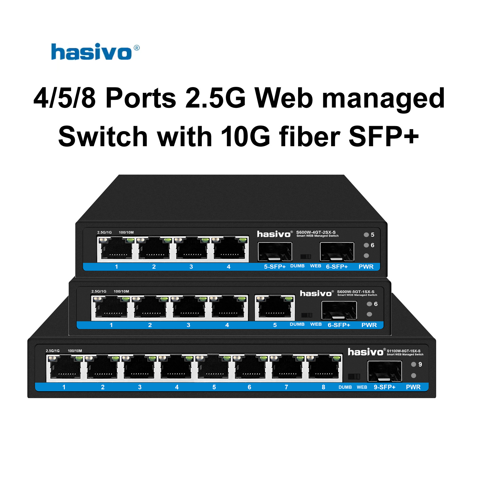 Sfp+ 10G Managed Switch 8 Port - Commutateur Réseau Hasivo 2.5G 4/5/8 Ports