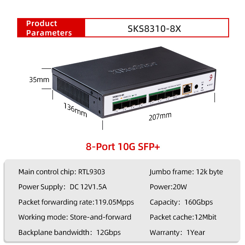 Commutateur XikeStor à trois c - Sfp+ 10G Managed Switch 8 Port avis et prix